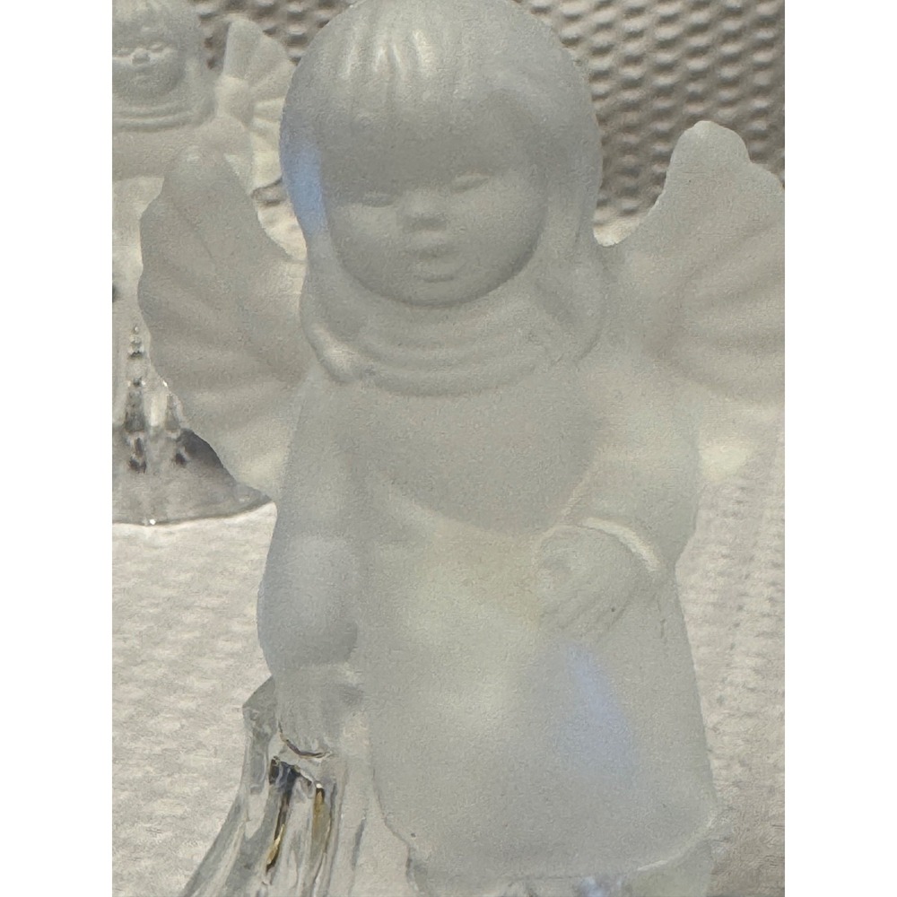 2 Goebel Bell Glass Angel Frosted Satin Sitting On Clear Bell 24%‎ Lead Crystal - Picture 13 of 16
